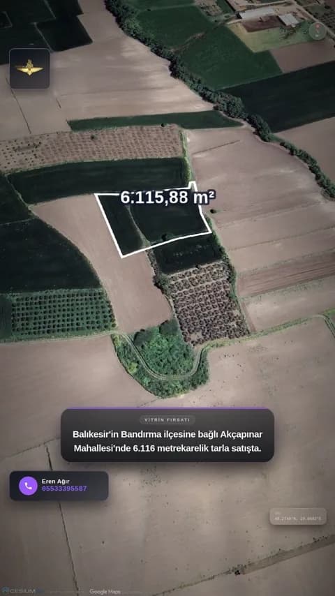 Akçapınar tarla tanıtım videosundan bir kare